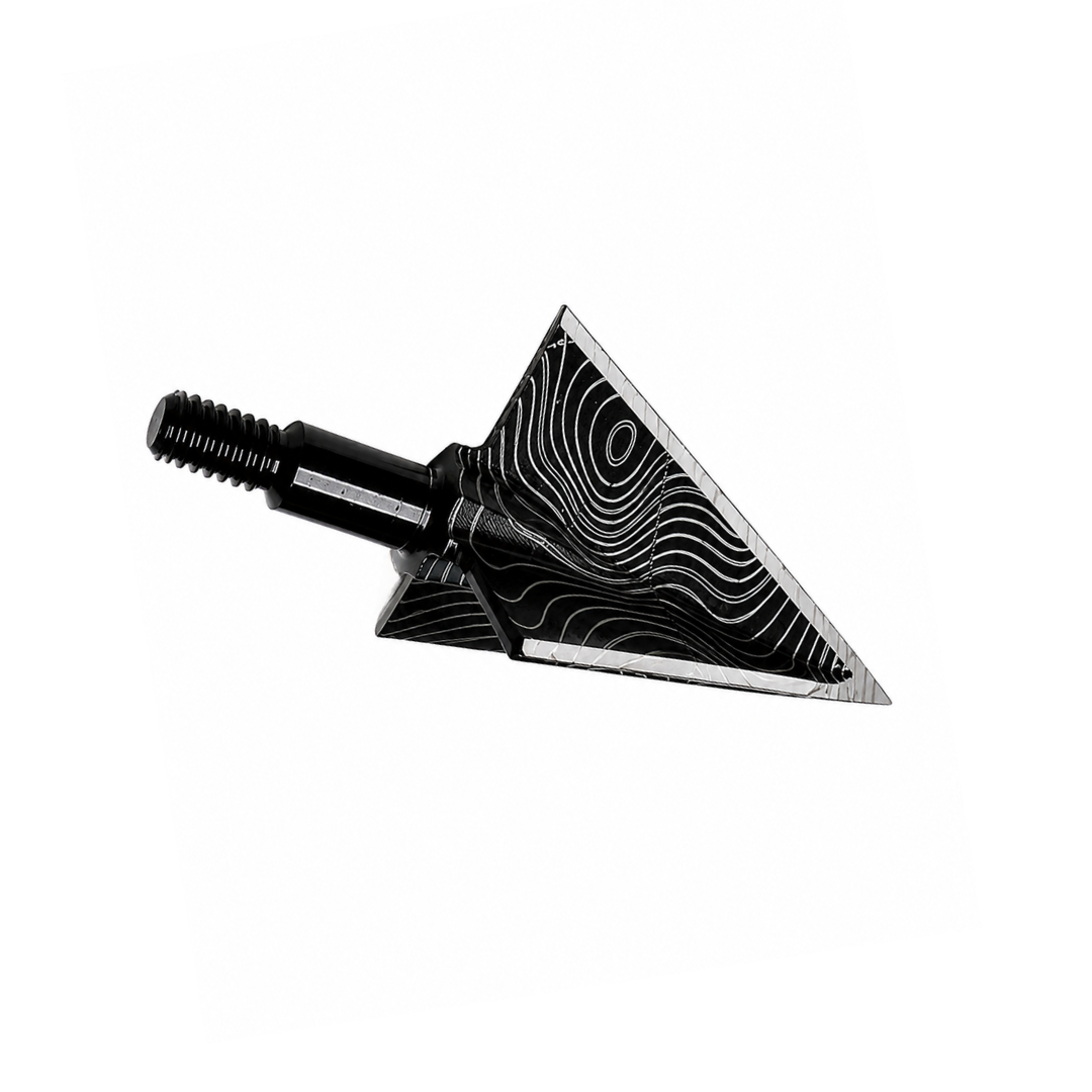VPA 3-Blade Topo Series broadhead, 100 grain, laser engraved topographic map design on one-piece tool steel