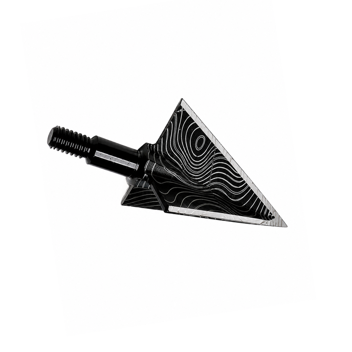 VPA 3-Blade Topo Series broadhead, 100 grain, laser engraved topographic map design on one-piece tool steel