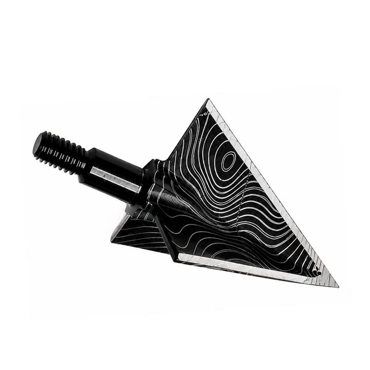 VPA 3-Blade Topo Series broadhead, 150 grain, laser engraved topographic map design on one-piece tool steel