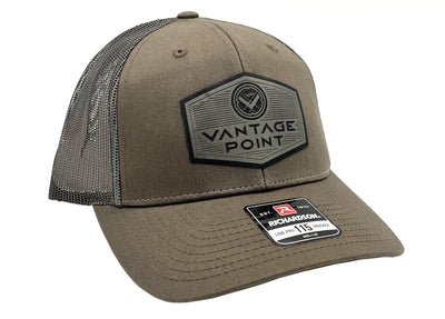 Vantage Point Grey Patch Trucker Hat - Tan